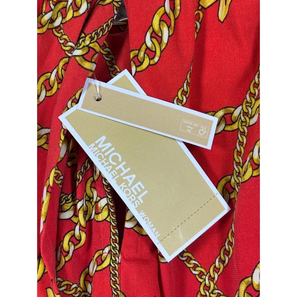 Michael Kors Red Gold Chain‎ Link Halter Neck Maxi Dress Plus Size 3X NWT